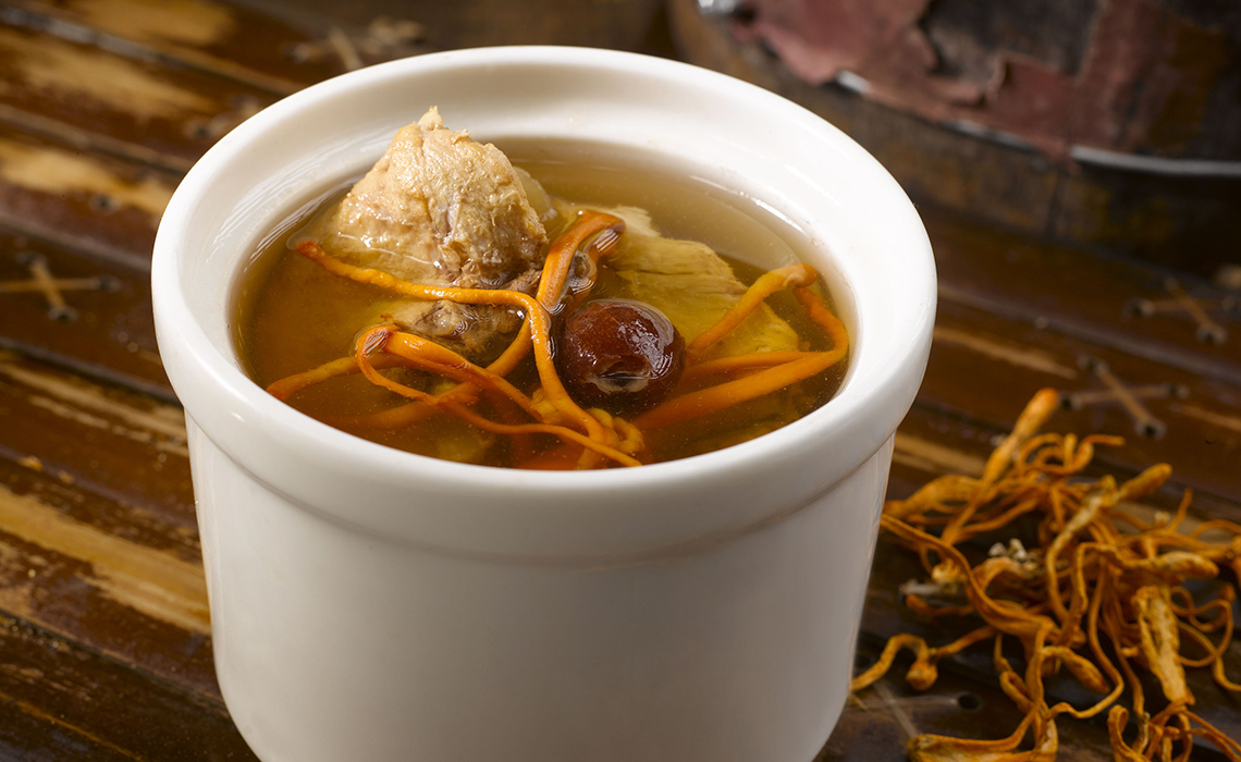 Double-boiled cordyceps flower with chicken soup